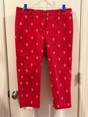 Talbots Petites Red Lobster Embroidered Cropped Ankle Pants Size 10P